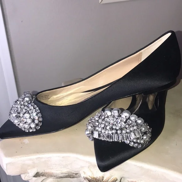 Badgley Mischka Octavia flats embellished black satin size 7 - Picture 7 of 8